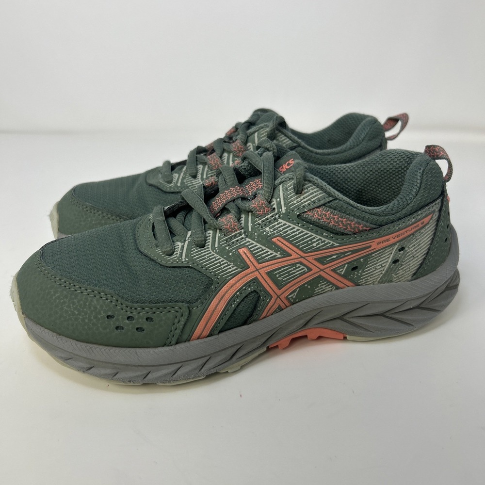 ASICS GEL-Venture 9 Trail Running Shoes Girls Size 1.5 Green/Pink Cushioned